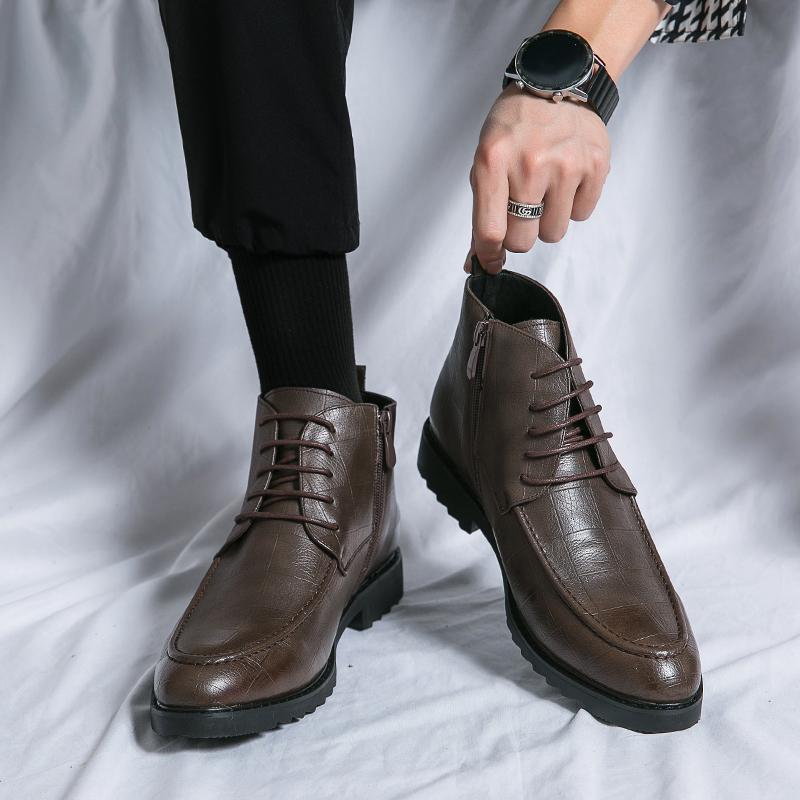 New Men's Trendy Boots Lace Up Black Dress Fashionable Breathable Ankle Boots Leather Boots Casual Sports Shoes