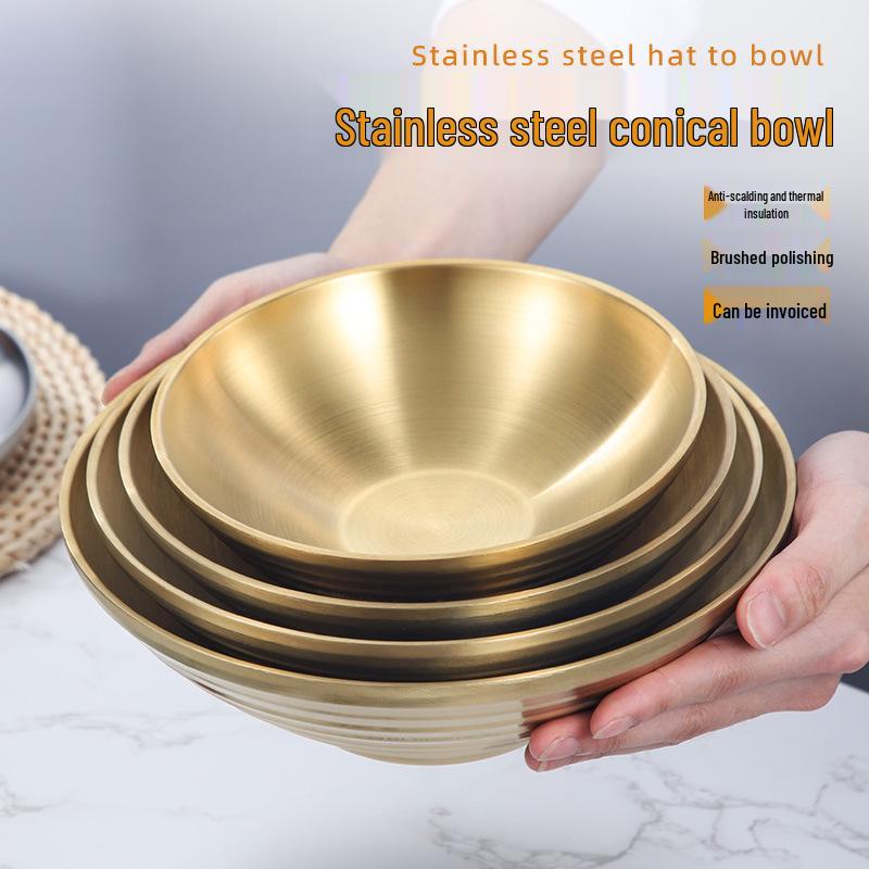 304 Stainless Steel Double Layer Heat-Insulated Ramen and Soup Bowl - Large Gold Noodle Mixing Bowl