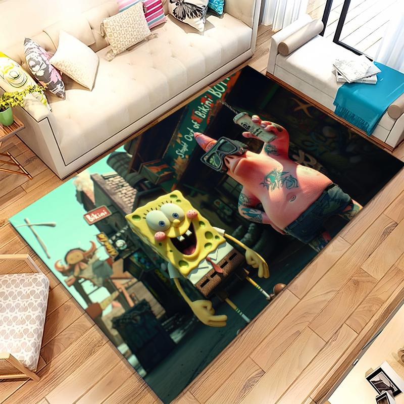 Alfombra de Área Antideslizante de Dibujos Animados Divertida de S-Bob Esponja y Patricio Estrella para Sala de Estar, Alfombra Suave para Dormitorio, Sala de Juegos, Sofá, Felpudo para Decoración del Hogar