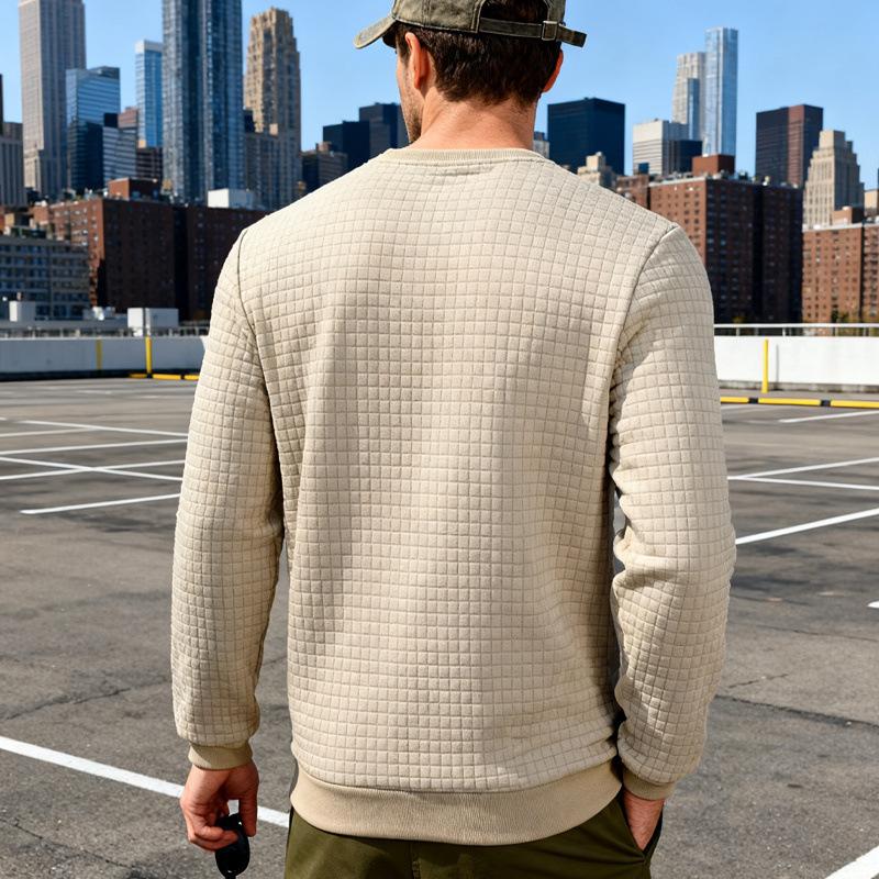 Men's Waffle‑Grid Textured cPullover Sweatshirt Soft Long‑Sleeve, Relaxed‑Fit Casual Daily & Layering Top for All Seasons