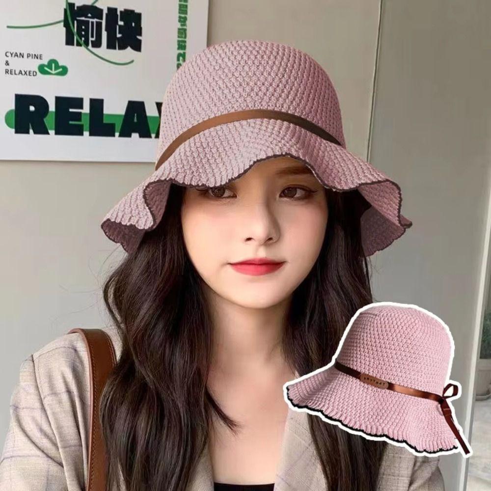 Foldable Crochet Bucket Hat Breathable Women's Basin Cap Fashion Knit Fisherman Hat  Spring