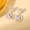 Korean Cool Tone Sea Blue Double Layer Zirconia Square Stud Earrings