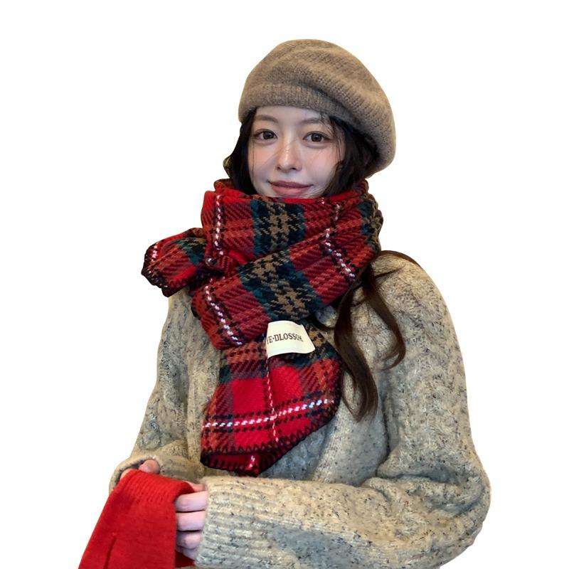New Christmas red British plaid scarf women's winter imitation cashmere high-end warm couple scarf