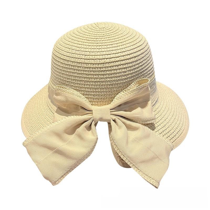 Paper Straw Wide Brim Sun Hat With Bow For Summer Beach Vacation Women