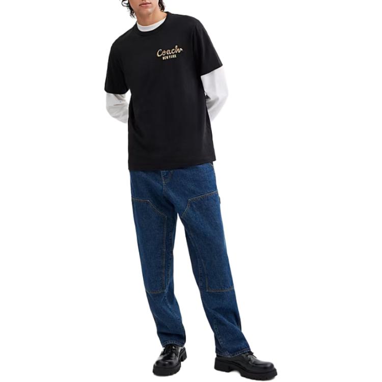 Coach Letter Pullover Round Neck Short Sleeve T-Shirt Men T-Shirts Black CZ933-BLK