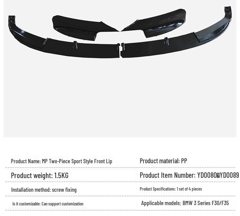 BMW 3 Series F30/F35 Sport Front Lip Shovel Corner Set with Carbon Fiber Pattern Surround