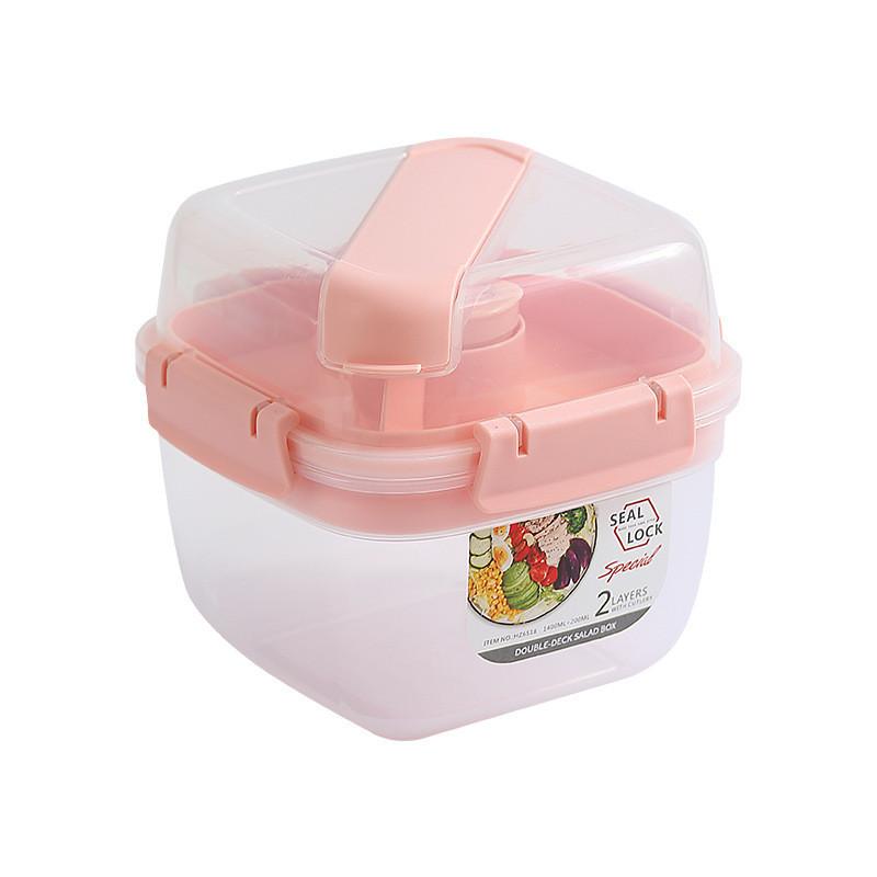 Double Layer Fruit Salad Box With Sealed Lid For Picnic And Office Use