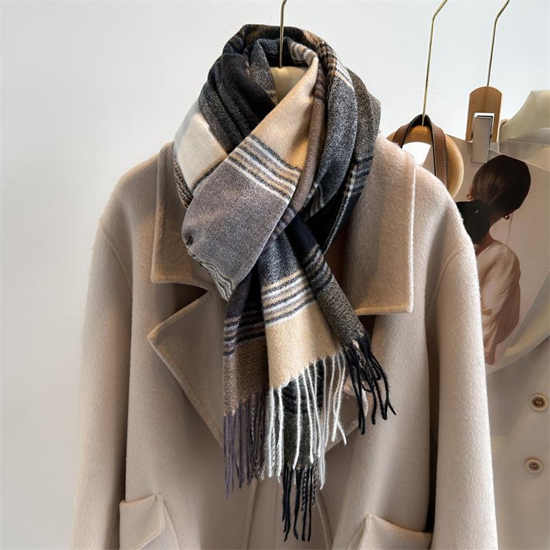 Plaid scarf female Korean atmosphere warm new dry powder autumn and winter Korean version soft fringed shawl