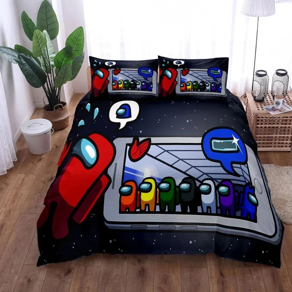 3D Print Cartoon Space Astronaut Duvet Cover Set, Teen Boys Gaming Theme Bedding, Soft Polyester Bed Linen with 1/2 Pillowcases