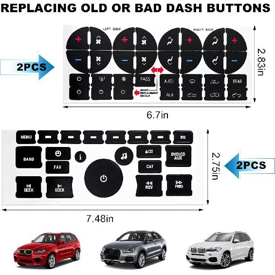 4 PCS AC Dash Button Repair Kit, Decal Replacement for Fixing Ruined Faded A/C Controls, AC & Radio Dash Buttons Decal Replacement Stickers,