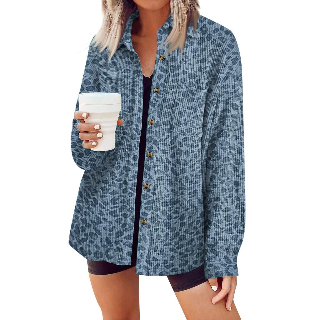 Women's Leopard Print Button Down Long Sleeve Shirt Loose Fit Casual Top