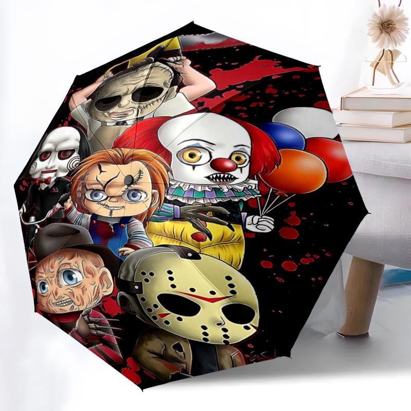 1pc Horror Icons Fully Automatic Folding Portable Umbrella, 8 Iron Frames, Three-Fold Design, Suitable for All Seasons, Suitable for Outdoor Use.D054