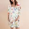 Women's Fashion Casual Print Square Neck 3/4 Sleeve Short Dress