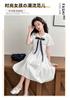 Girls' Korean Version College Style Summer Dress, New Summer Children's Stylish Navy Collar Bow Dress