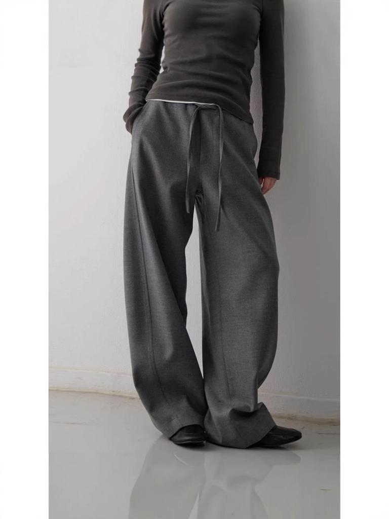 Sister Teng Autumn/Winter High-Waist Wide-Leg Pants - Lazy Style Casual Curved Fit for Women
