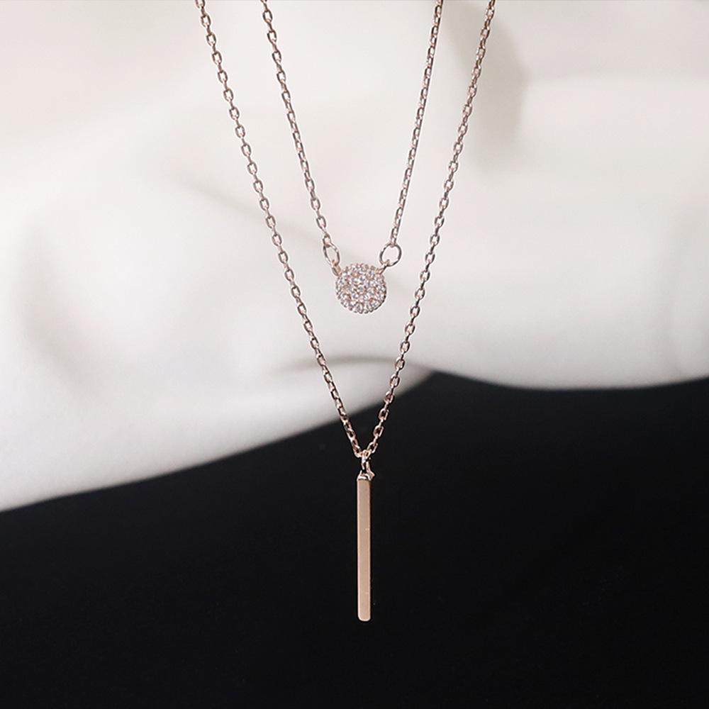 Korean Version of Cold Wind Double Layer Stacked Necklace Ins Design Sense Geometric Long Collarbone Chain Summer Internet Celebrity Sweater Chain