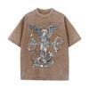 2026 Vintage St Michael Archangel Dragon Scroll Latin Text Graphic Black Acid Washed T Shirt Retro Religious Medieval Streetwear