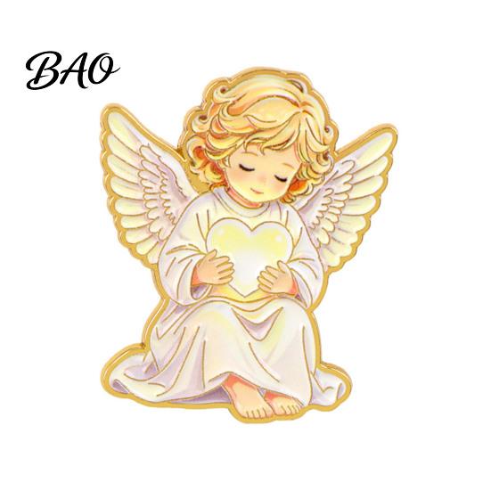 Versatile Outfit Decoration Little Angel Brooch Pin for Women, Cute Guardian Holding Heart Lapel Backpack Pins with Wings, Clothing Accessory