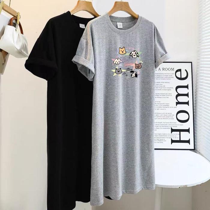 New Short-sleeved Long Dress, Loose and Casual Over-the-knee T-shirt Dress, Simple Mid-length Dress for Women To Look Slimmer In Summer