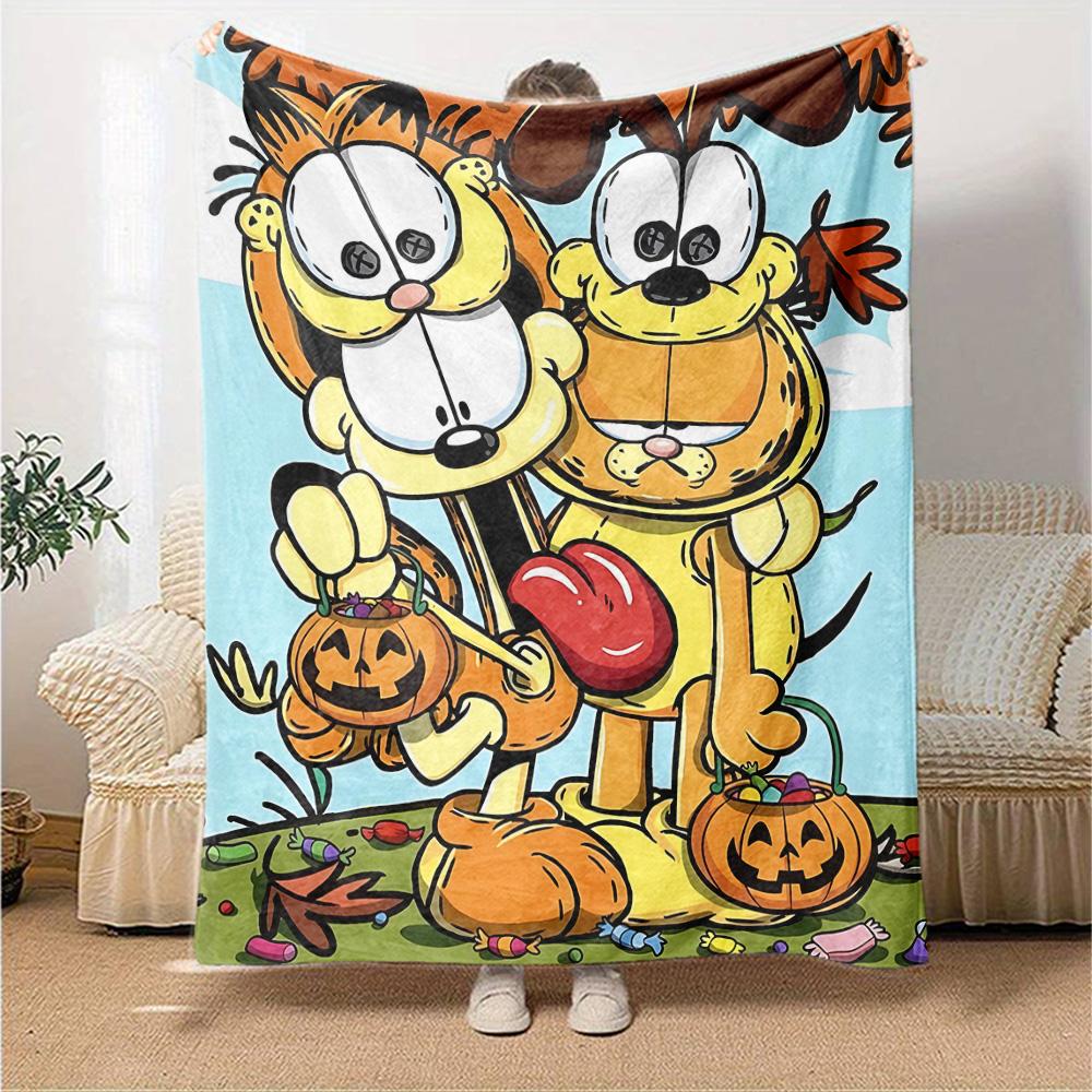 Garfield Halloween Cartoon Flannel Blanket Super Soft Warm Cozy Blanket for Sofa Bed Office Travel All‑Season Home Decor Gift