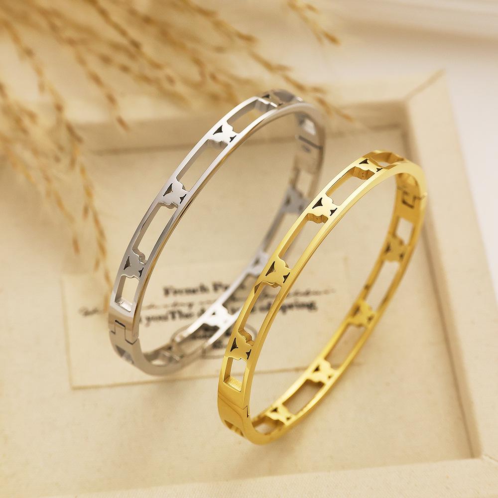 18K Gold Plated European Stainless Steel Hollow Butterfly Bangle