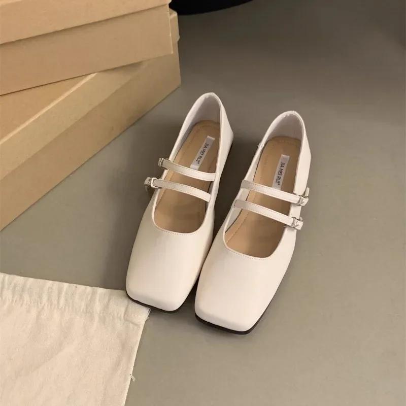 2025 Shoes for Women Mary Janes Women's Flats Casual Daily Flats Women Shallow Square Toe Buckle Strap Soft Bottom Shoes Female