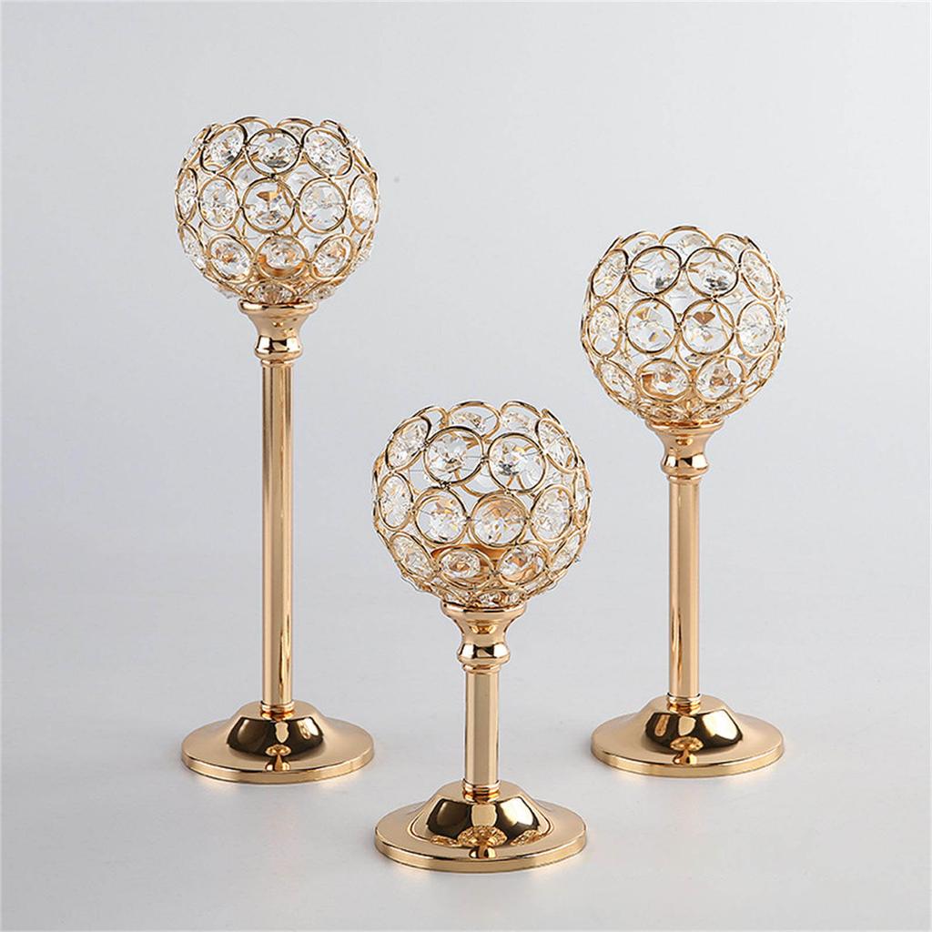 Gold Crystal Votive Candle Holder Dwarf Tealight Candle Holders Small Vintage Candlestick for Table Centerpiece Home D