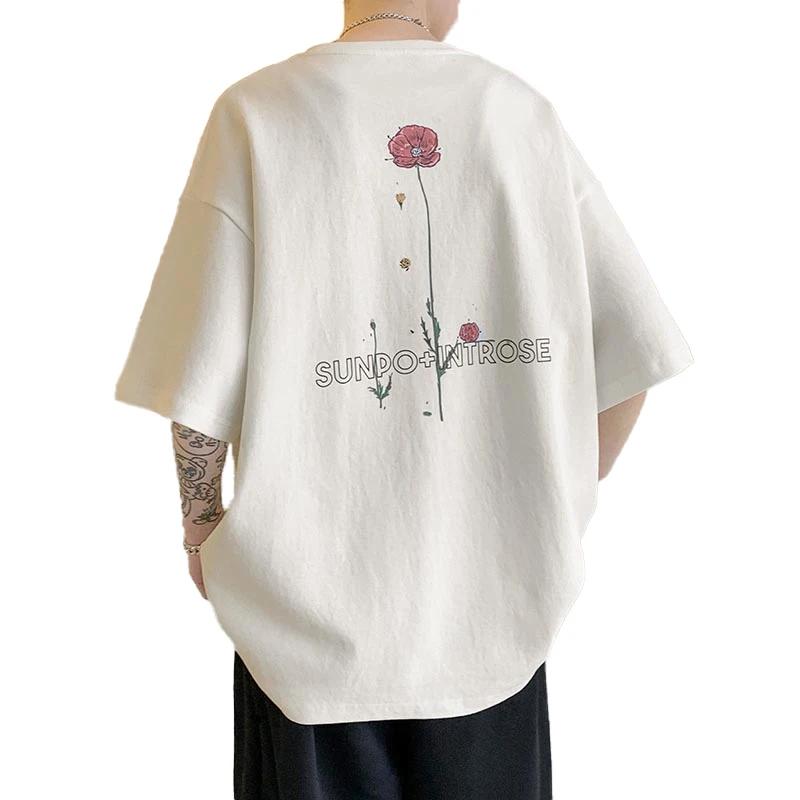 Fortschrittliches Design Rosenblumen-Druck 100% Baumwolle Herren T-Shirt Kurzarm Rundhalsausschnitt Freizeit-Tee Locker Übergroße Damenoberteile