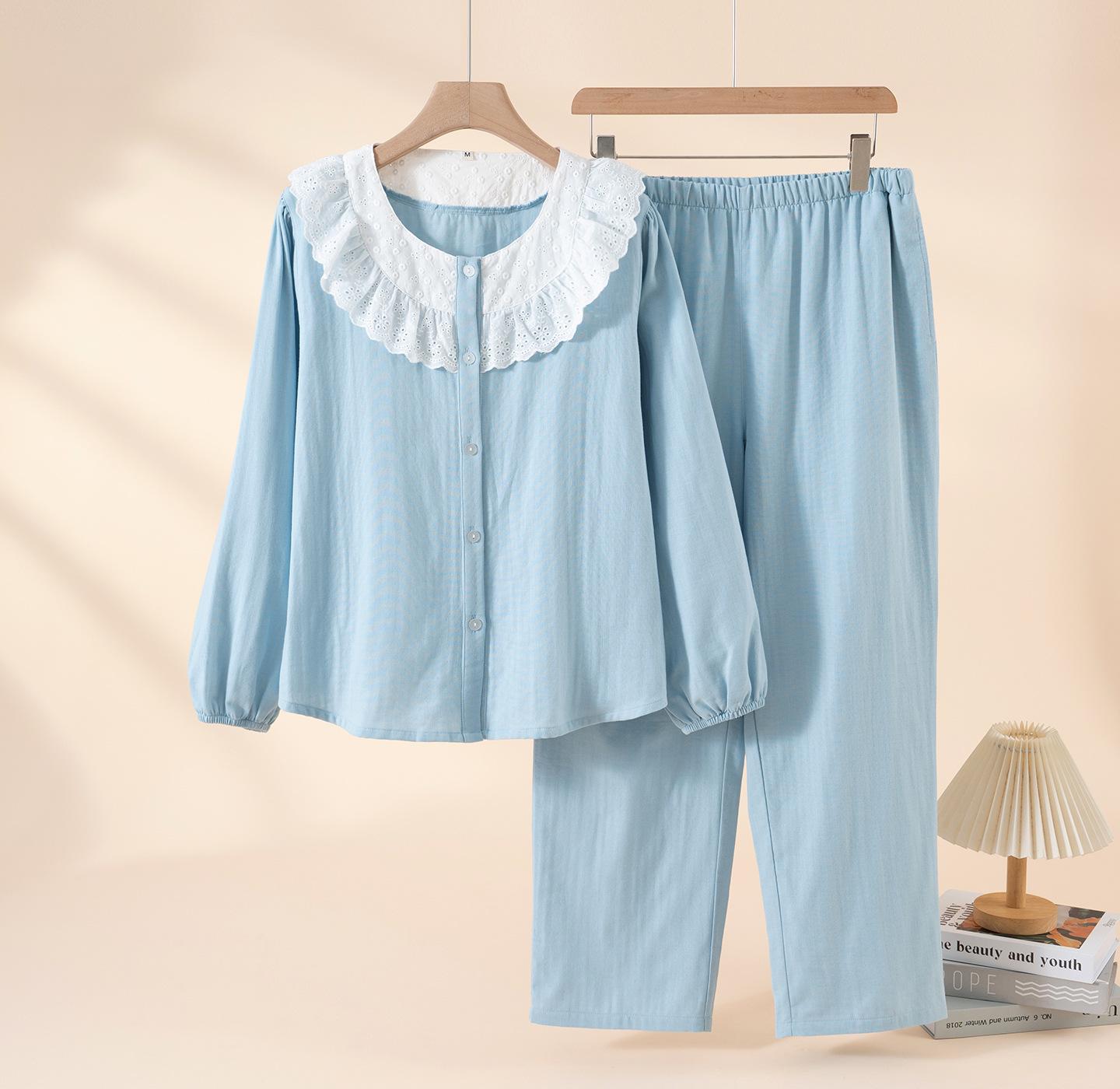 

Women s Cotton Pajama Set - Long Sleeve, Lace Trim, Spring/Summer, Indoor/Outdoor Extra Large