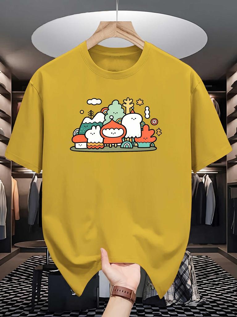 Kawaii Ghost Rabbit Forest Graphic Unisexs Crew Neck T Shirt Cartoon Nature Print Short Sleeve Casual Cotton Daily Street Tops