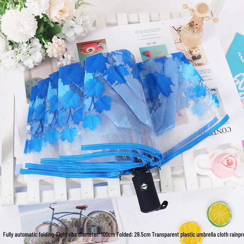 Japanese Forest Style Transparent Cherry Blossom Umbrella with Arched Long Handle for Students