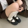 2025 autumn and winter new round head one-word buckle shallow mouth velvet versatile soft sole foot cover Doudou pregnant women's single shoes