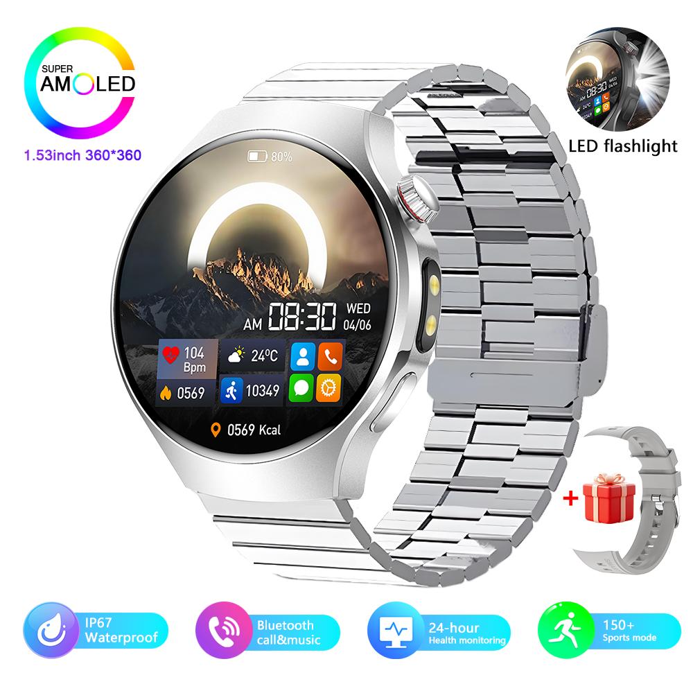 Outdoor Sports Men Smartwatch 1.53 360*360 HD AMOLED Screen LED Flashlight IP67 Waterproof Voice Call Smartwatch Gifts for Men