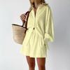 White Oversized Long Sleeve Shirt and Shorts Set
