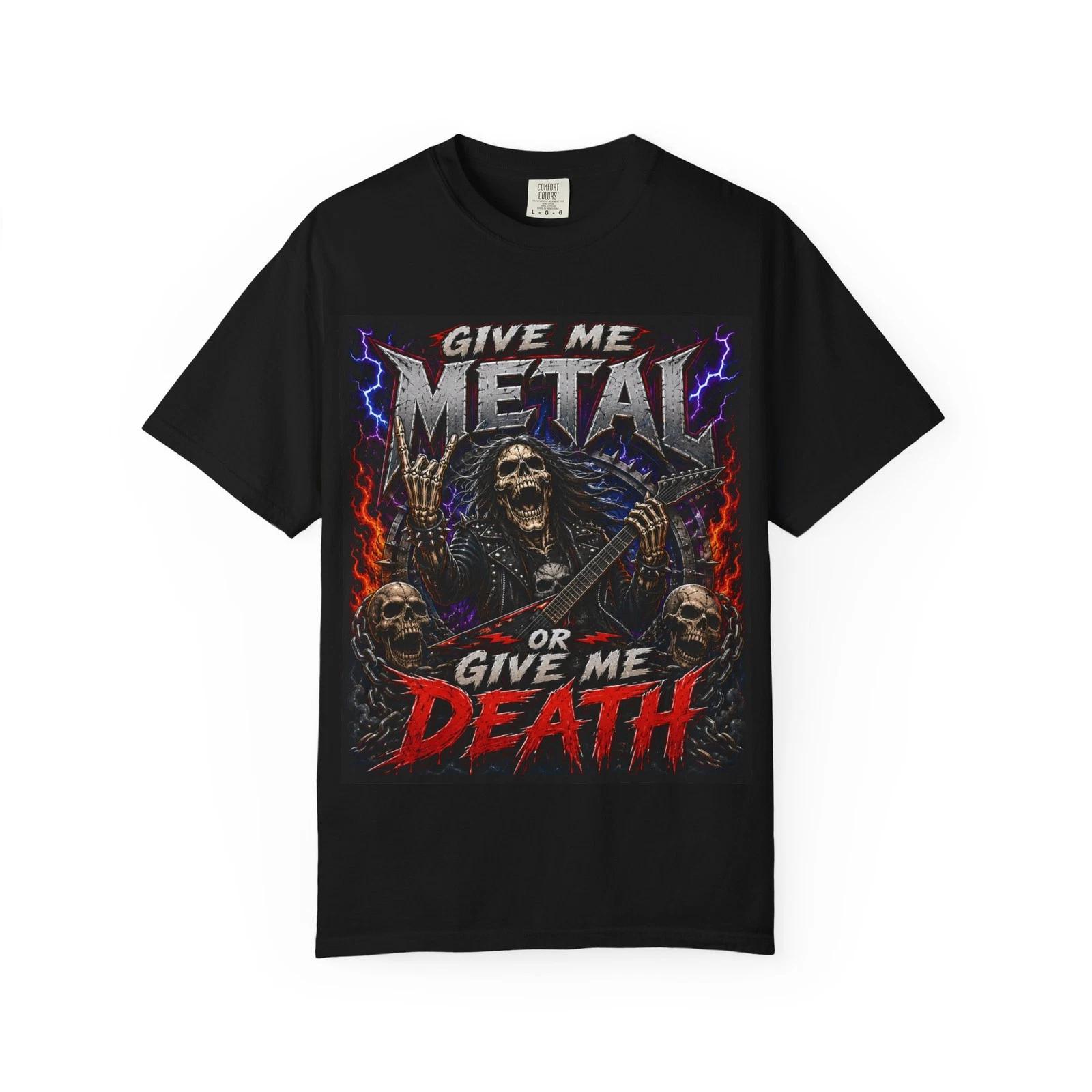 Give Me Metal or Give Me Death T-shirt | Skeleton Guitar Heavy Metal XS
