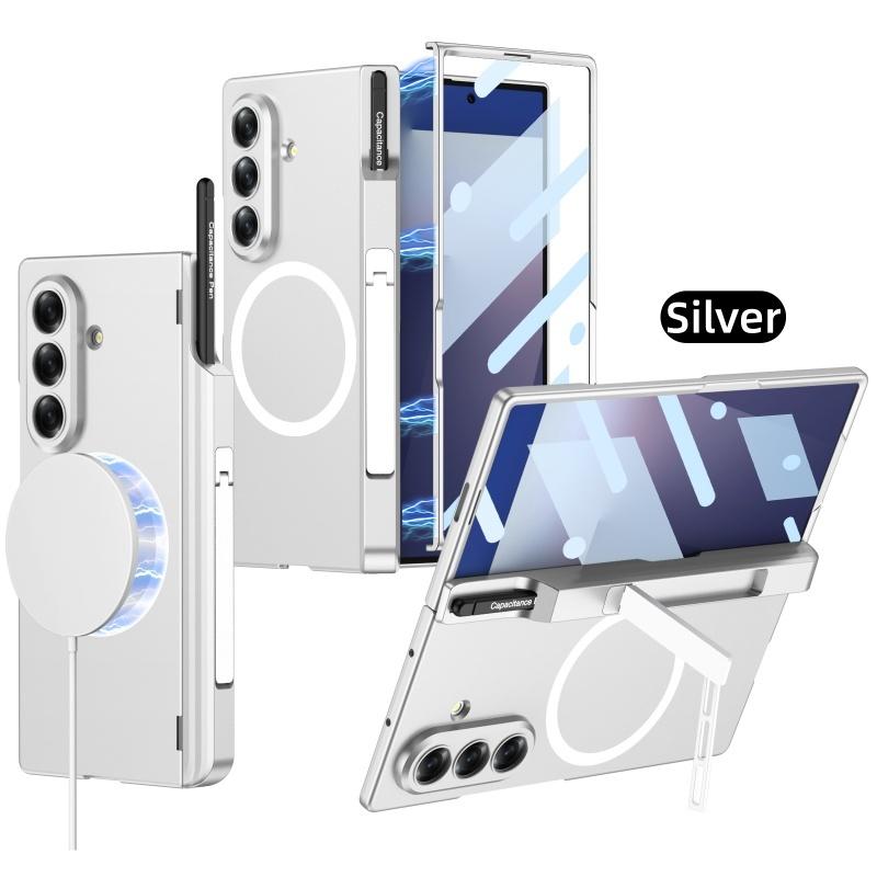 Magnetic Hinge Protection Kickstand Full Body Pen Slot Case for Samsung Galaxy Z Fold7 with Screen Glass Film +Stylus Pen