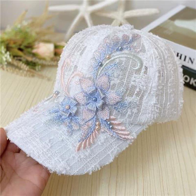 Breathable Summer Thin Lace Baseball Cap Women's Embroidered Flower Mesh Sunshade Hat Korean Style Fashionable Outdoor Cap