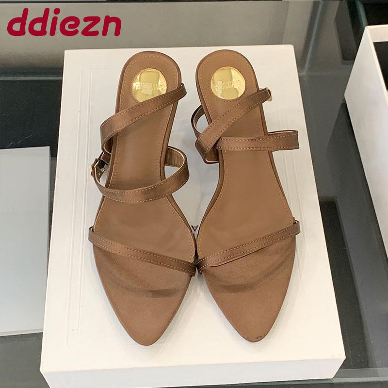 Fashion New Summer Fashion Pointed Toe Women Thin Heel Pumps Shoes Shallow Footwear Ankle Warp Ladies Heeled Shoes Female Sandals