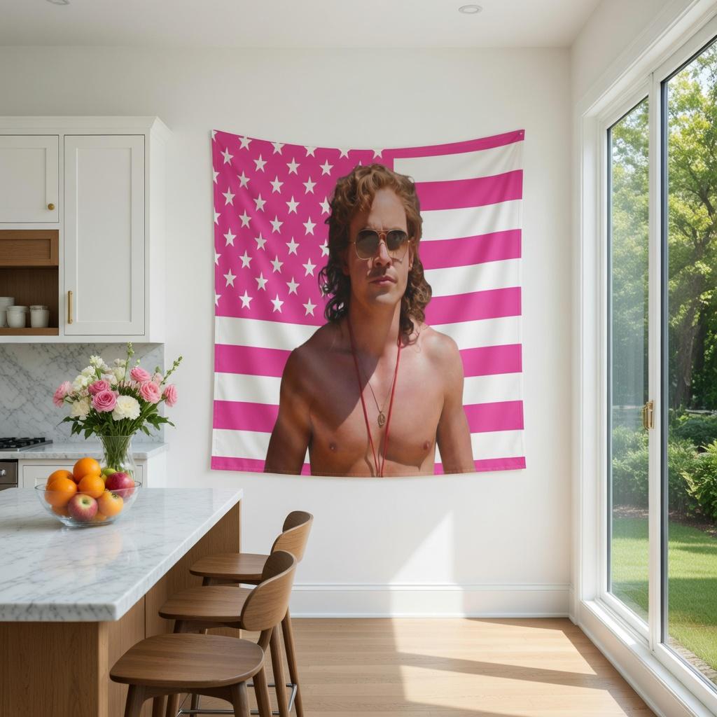 Billy Hargrove Pink Flag Tapestry Shirtless Figure Patriotic Print Stylish Wall Art for Home Office Indoor Outdoor Use 100X70CM