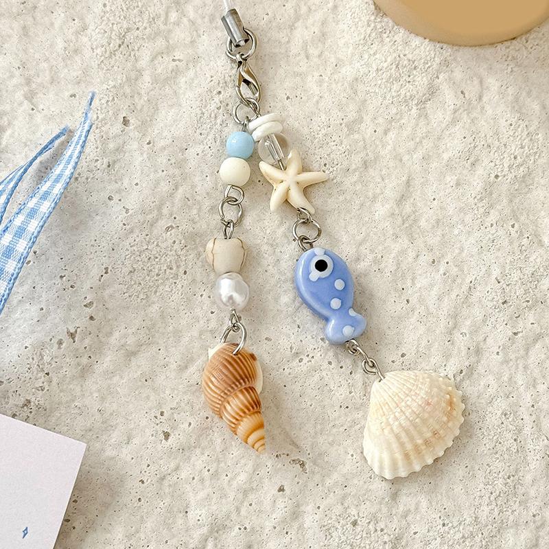 Sweet Y2K Fish Phone Chain Phone Case Phone Charm Pendant Mobile Lanyard Cute Beaded Cell Phone Strap Bag Keychain