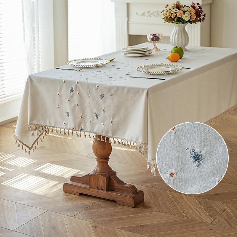 Amazon Popular Japanese-Style Striped Linen Tablecloth Tables And Chairs Simple Plain Tassel Atmosphere Decorative Cloth Dining Table