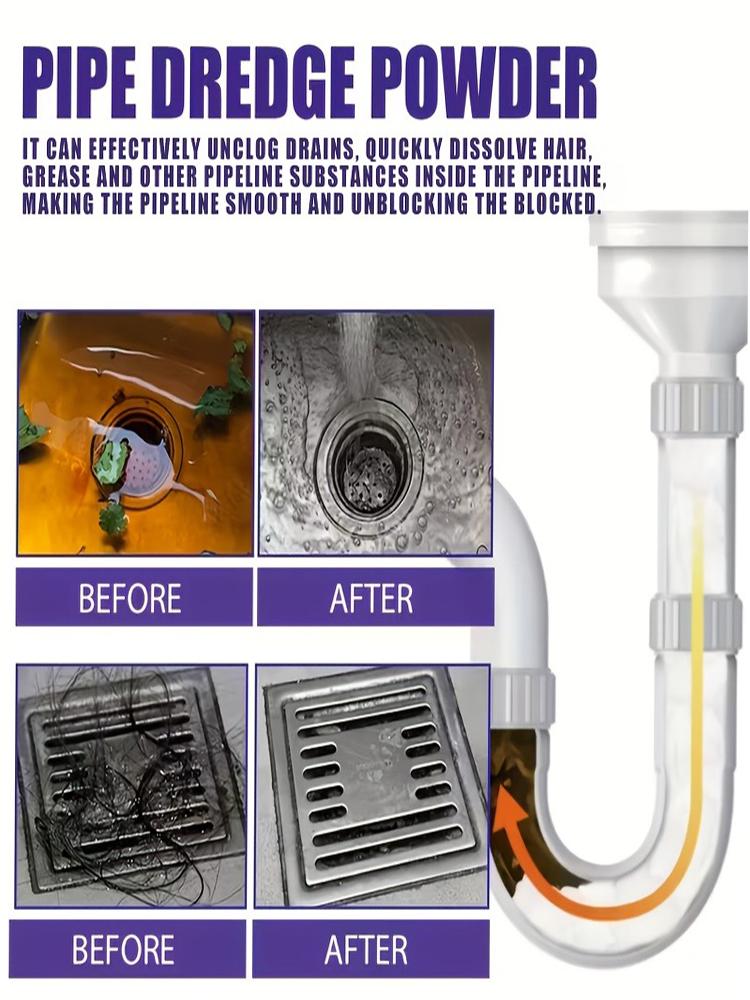 Drain Cleaner - Easily Dissolves Grease And Hair in Pipes, Unclogs Them for Smooth Drainage, Suitable for Various Types of Pipes