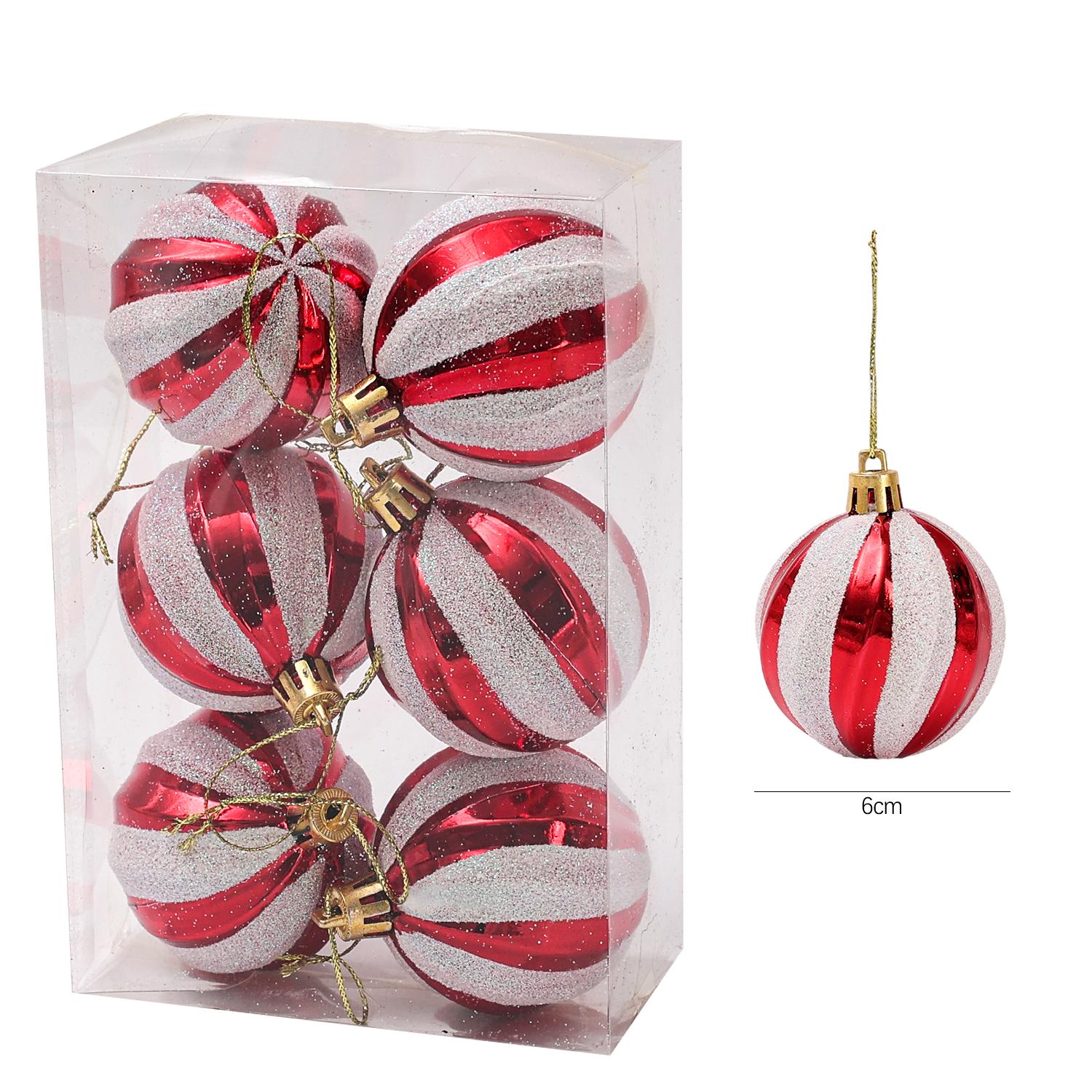 

24/6pcs Electroplating Painting Christmas Balls Gold Silver Red Spiral Pattern Xmas Tree Hanging Ball Party Home Decor Supplies 6pcs- (1box)
