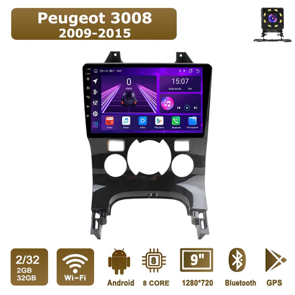 

Автомобильная магнитола Android Car-Play для Peugeot 3008 2009-2015 Мультимедийный проигрыватель Головное устройство Стерео Навигация GPS BT WIFI, 8 ЯДЕР ,2+32ГБ A чёрный