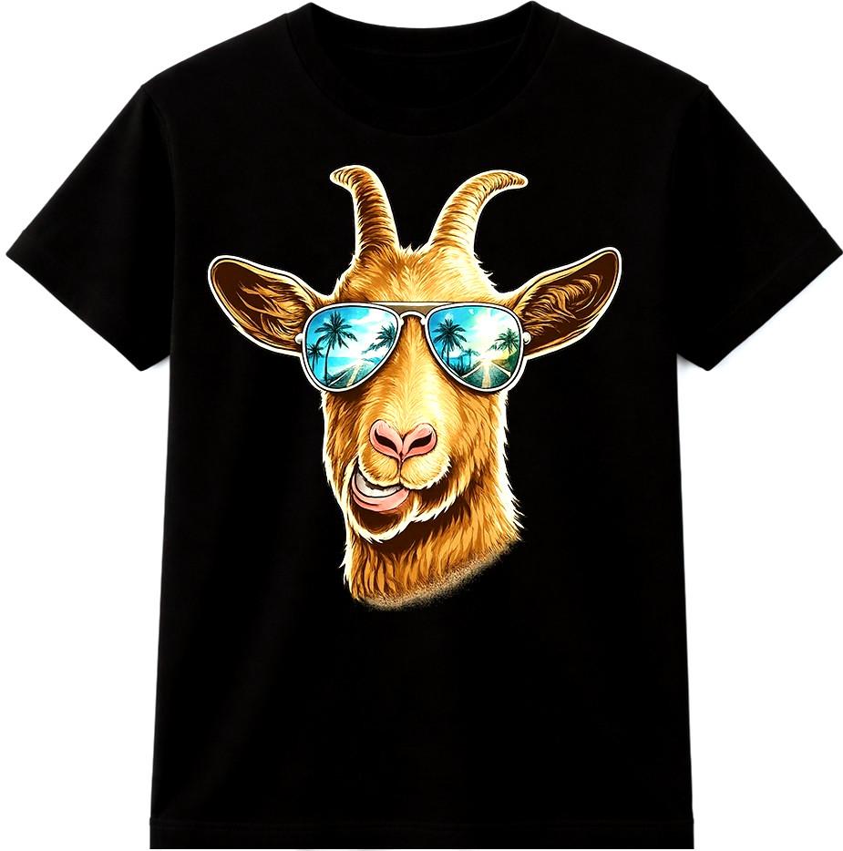 Funny Goat T Shirt Sunglasses Cool Farm Animal Graphic Tee Casual Top S разноцветный