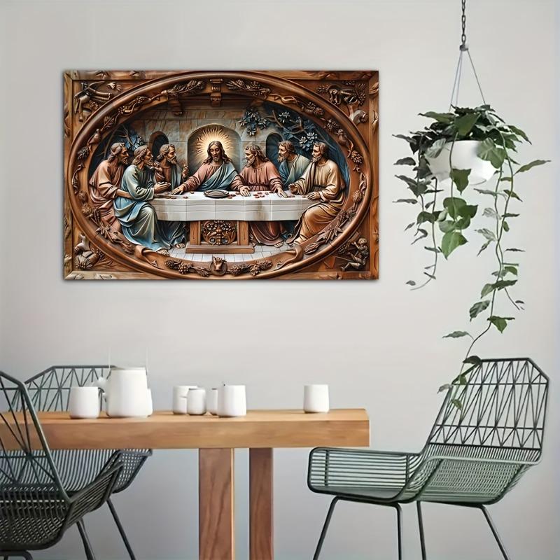2d Flat 30*20cm, Religious Themed Wooden Wall Art: The Last Supper Scene, Christian Decor, for Kitchen, Garden, Bedroom, Cafe, Bar.