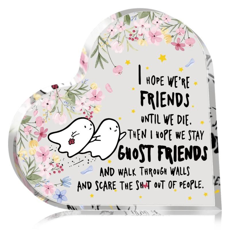2D Flat Best Friend Birthday Gifts Heart Acrylic Desktop Decoration Plaque, Home Decor Plaque Hanging Wall Art Decorative Garden Decoration for Room D