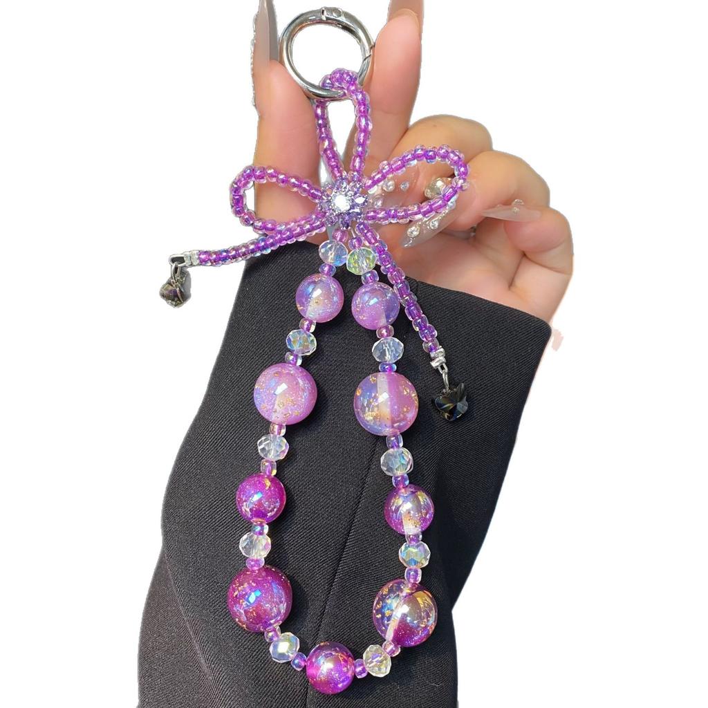 Light Luxury Gold Foil Bead Phone Chain Creative Bowknot Hanging Chain Bag Pendant Fashion Versatile Chain Bead Pendant for Women