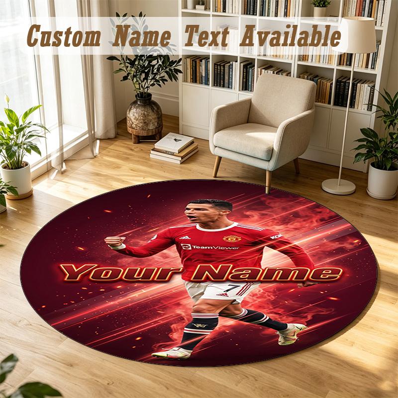 Round Rug Custom NameCristiano Ronaldo Pattern Non Slip Carpet Home Floor Decor