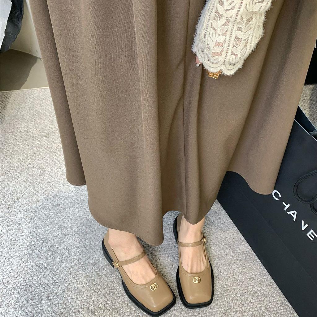 French Retro Shallow Mouth Square Head Mary Jane Small Leather Shoes Women's Shoes New Spring Casual Flat Shoes